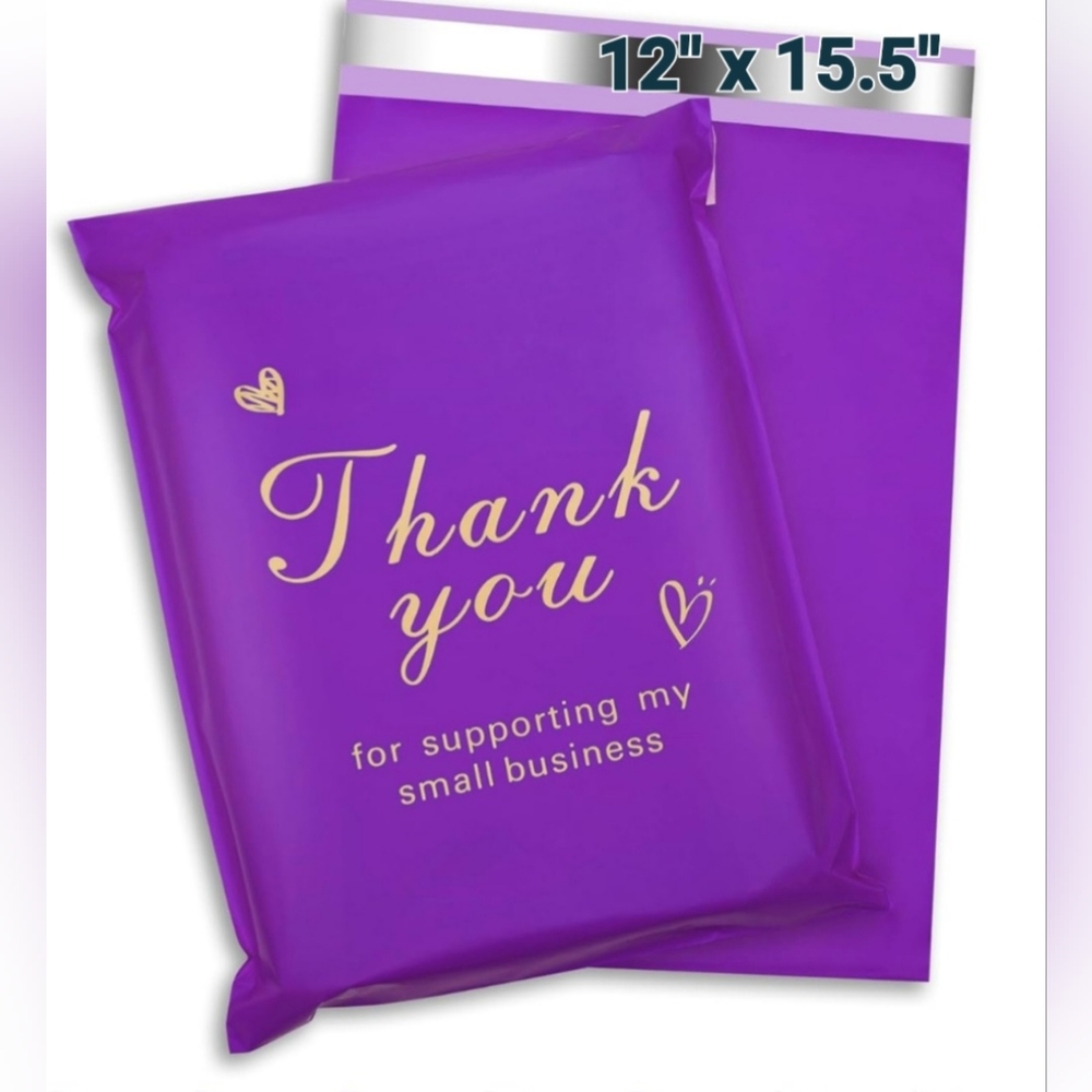 20 PURPLE/GOLD 12" x 15.5" LARGE Polymailers, PLUS 20 Thank You Stickers